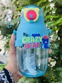 Crazy Bear Kids Water Bottle with Straw & Flip-Top Lid