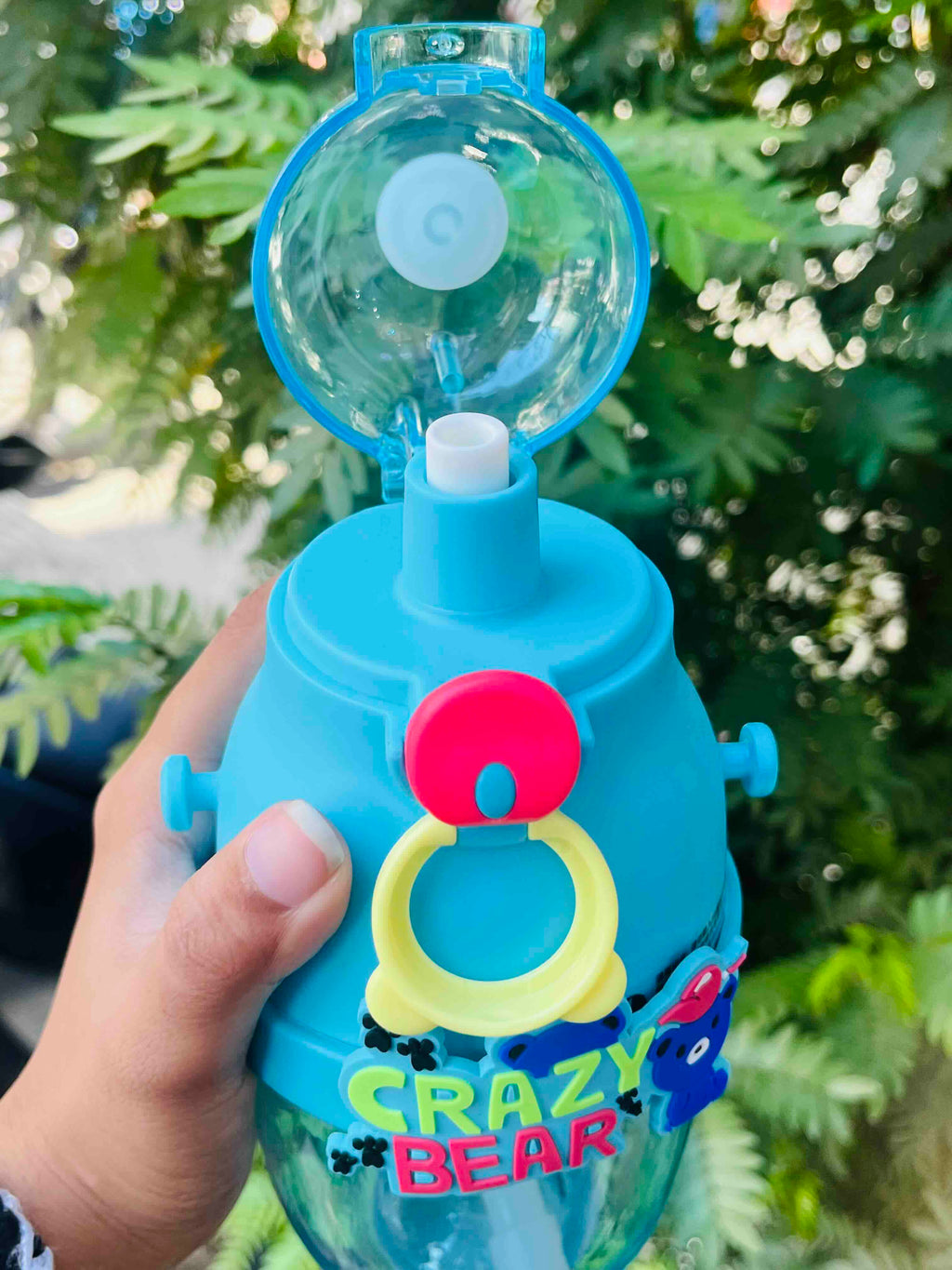 Crazy Bear Kids Water Bottle with Straw & Flip-Top Lid