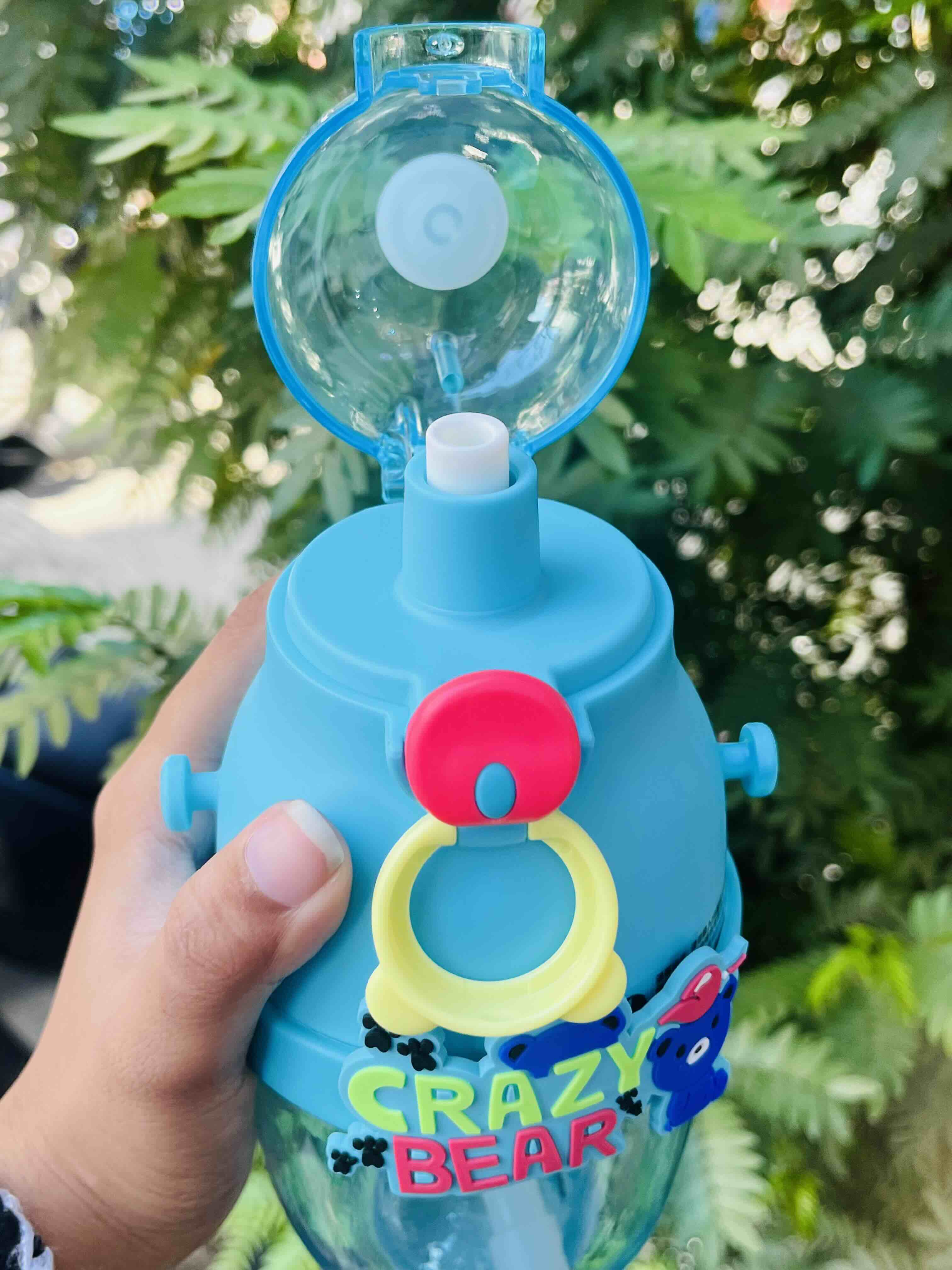 Crazy Bear Kids Water Bottle with Straw & Flip-Top Lid